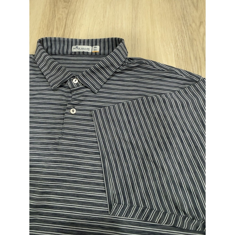Peter Millar Featherweight UPF 50+ Polo Mens XXL Performance Grey Striped Golf